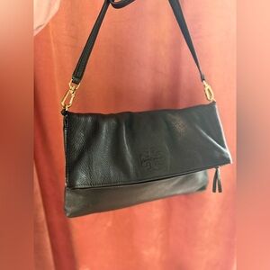 Tory Burch Black Fold Over Shoulder Bag